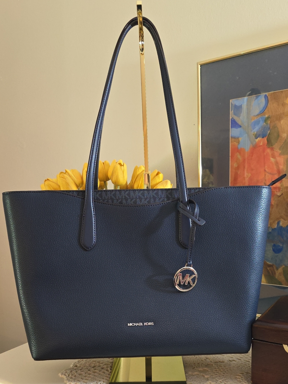 Michael Kors Navy Pebbled Leather Tote